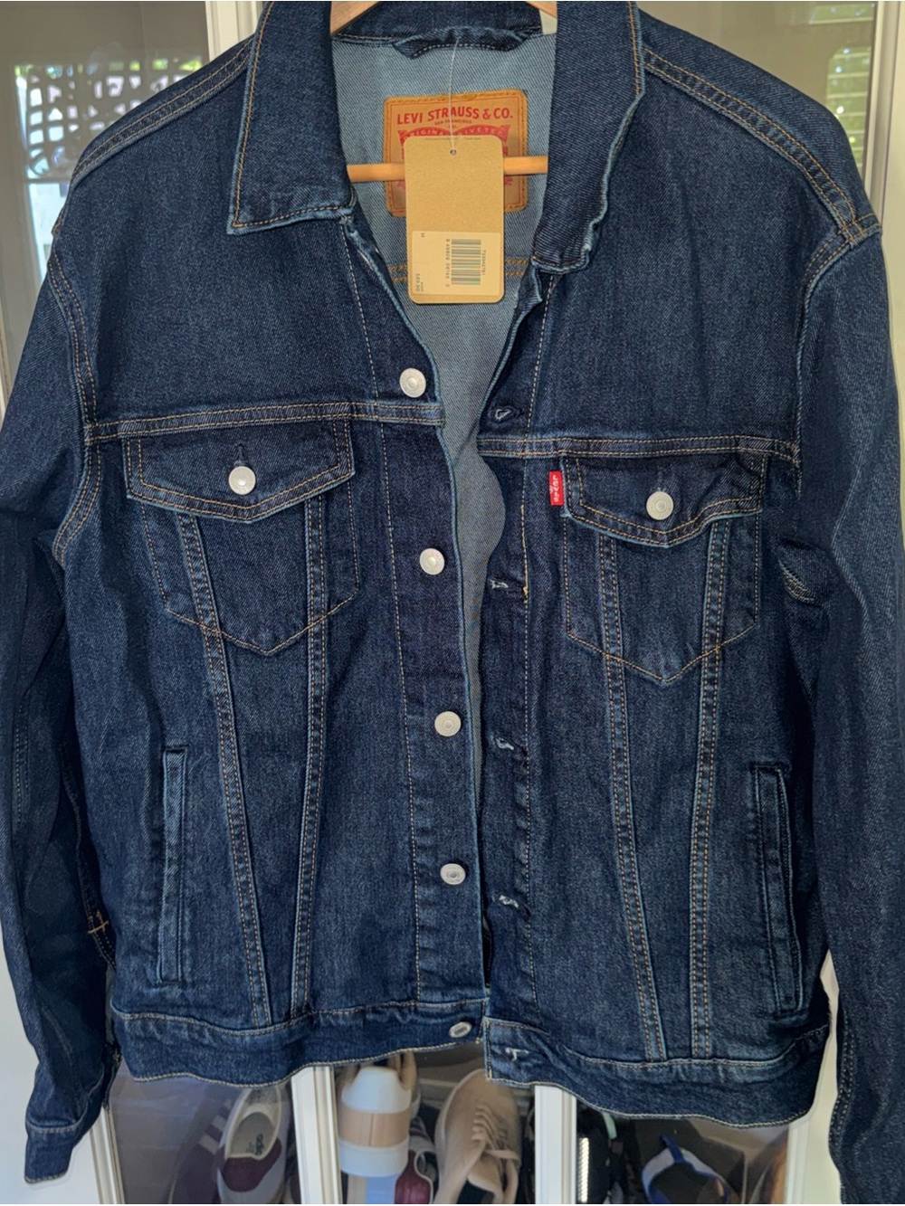 LEVIS Trucker Jacket Mens Size Medium Denim Jean Super Dark Wash Indigo NWT